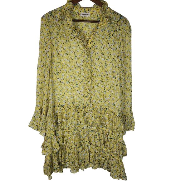 Zadig & Voltaire Floral Sheer Silk Rebbie Anemone Boho Ruffle Grandmacore Dress - Picture 1 of 6
